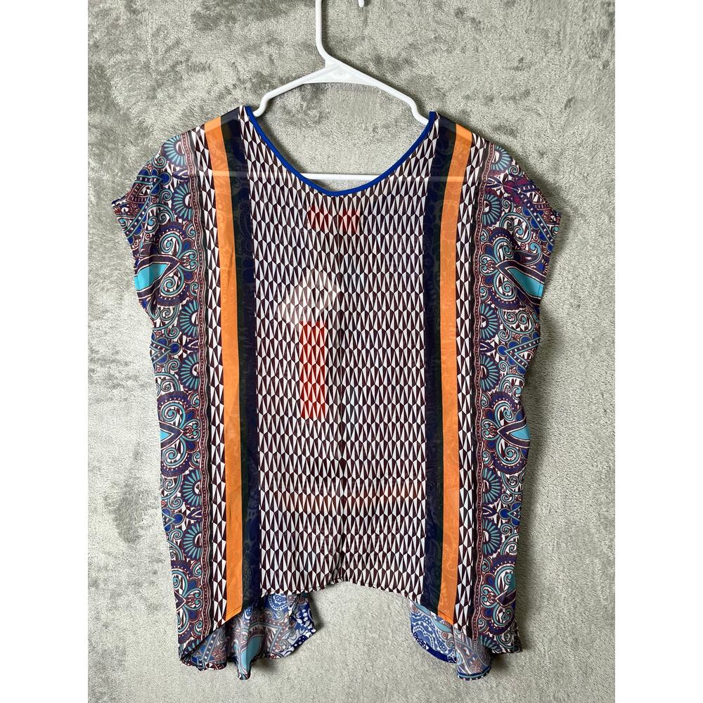 Clover Canyon Flower Power Blouse XS Blue Paisley Scarf Print Indie New - Picture 3 of 10